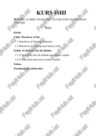 o‘zbek tilini chet tili sifatida masofadan o‘qitish kurs ishi — DOCX