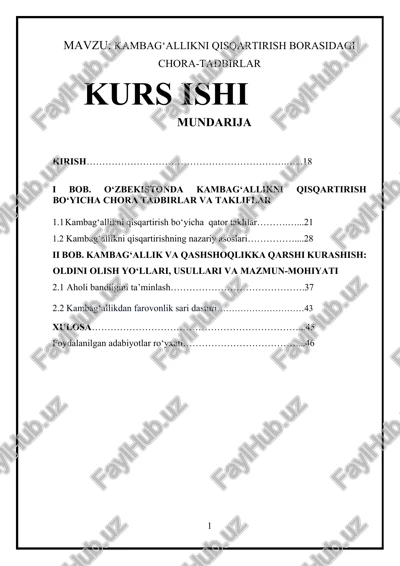 kambag‘allikni qisqartirish borasidagi chora-tadbirlar — DOCX
