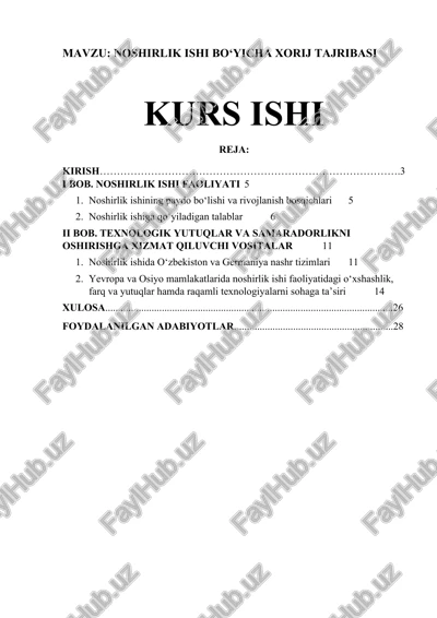 noshirlik ishi bo‘yicha xorij tajribasi — DOCX