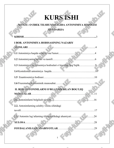 o‘zbek tilshunosligida antonimiya hodisasi — DOCX