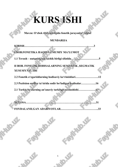 o‘zbek tilshunosligida fonetik jarayonlar talqini — DOCX
