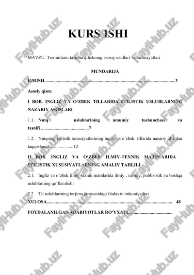 terminlarni tarjima qilishning asosiy usullari va xususiyatlari — DOCX