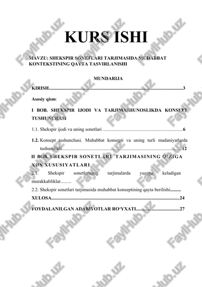 shekspir sonetlari tarjimasida muhabbat kontekstining qayta tasvirlanishi — DOCX