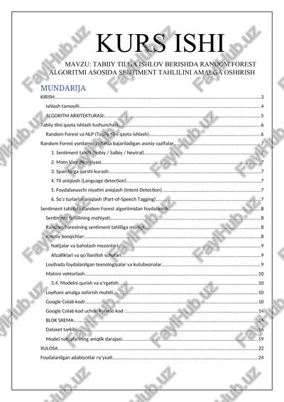 tabiiy tilga ishlov berishda random forest algoritmi asosida sentiment tahlilini amalga oshirish — DOCX