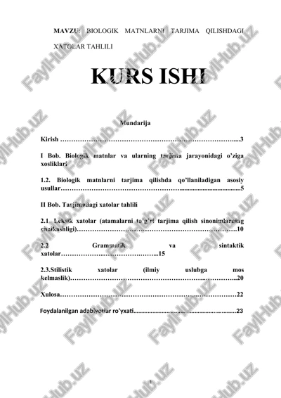 biologik matnlarni tarjima qilishdagi xatolar tahlili — DOCX