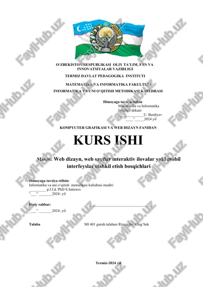 web dizayn, web saytlar interaktiv ilovalar yoki mobil interfeyslar tashkil etish bosqichlari — DOCX