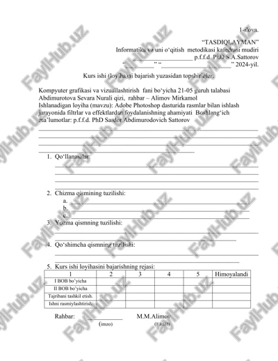adobe photoshop dasturida rasmlar bilan ishlash jarayonida filtrlar va effektlardan foydalanishning ahamiyati — DOCX