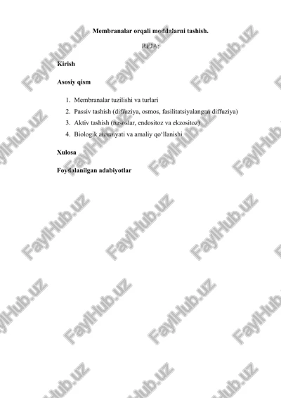 membranalar orqali moddalarni tashish — DOCX