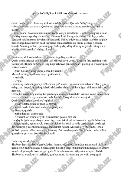 qorin bo'shlig'i va kichik tos a’zolari travmasi — DOCX