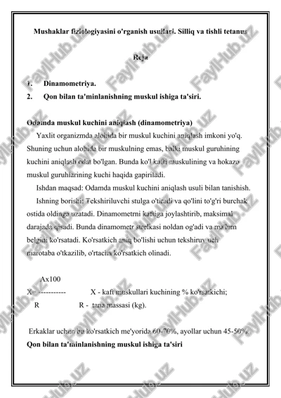 mushaklar fiziologiyasini o'rganish usullari — DOCX