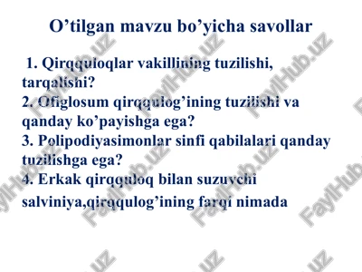 o’tilgan mavzobo’yicha savollar — PPTX