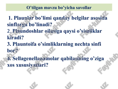 o’tilgan mavzu bo’yicha savollar — PPT