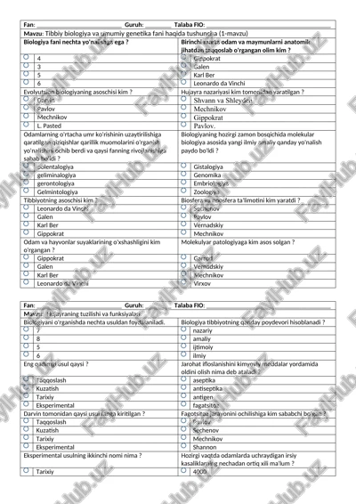 tibbiy biologiya va umumiy genetika fani haqida tushuncha (1-mavzu) — DOCX