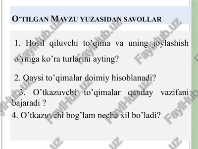 o’tilgan mavzuyuzasidansavollar — PPTX