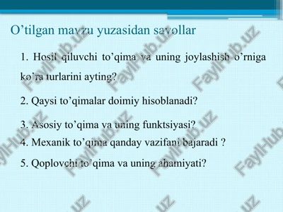 o’tilganmavzuyuzasidansavollar — PPTX