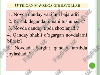 o’tilgan mavzuga oid savollar — PPTX