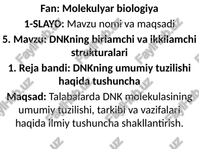 molekulyar biologiya — PPTX
