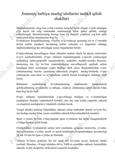 jismoniy tarbiya mashg‘ulotlarini tashkil qilish shakllari — DOC