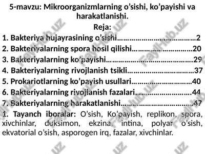 mikroorganizmlarning o’sishi, ko’payishi va harakatlanishi — PPTX