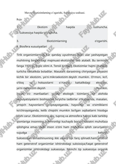 ekotizim va suksessiya — DOCX