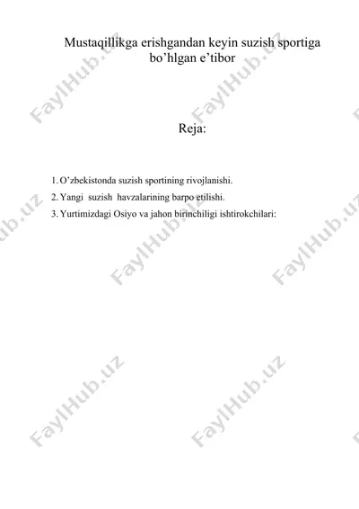 mustaqillikga erishgandan keyin suzish sportiga bo’hlgan e’tibor — DOC