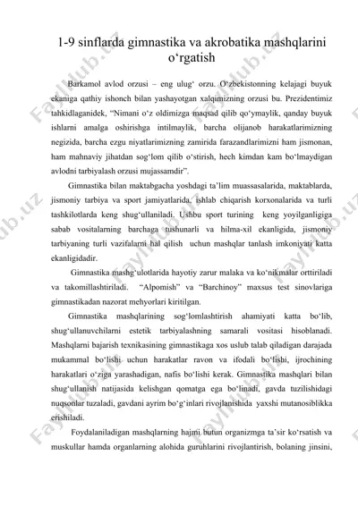 1-9 sinflarda gimnastika va akrobatika mashqlarini о‘rgatish — DOC