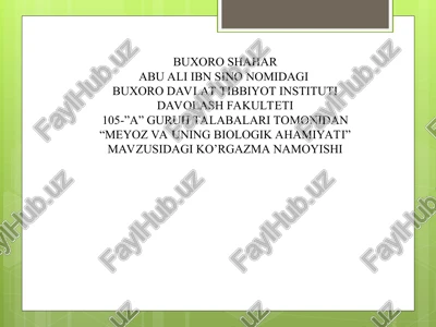 "meyoz va uning biologik ahamiyati" — PPT
