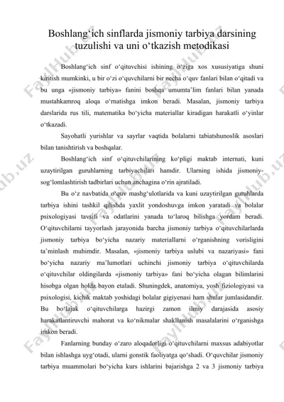 boshlang‘ich sinflarda jismoniy tarbiya darsining tuzulishi va uni о‘tkazish metodikasi — DOC