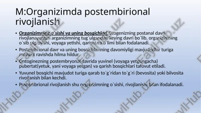 organizimdagi postembirional rivojlanish — PPTX