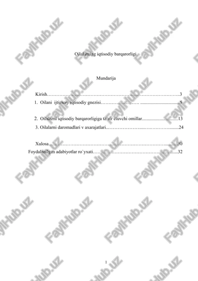 oilalarning iqtisodiy barqarorligi — DOCX