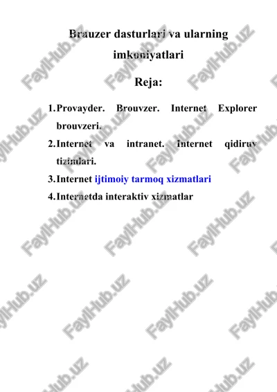brauzer dasturlari va ularning imkoniyatlari — DOCX