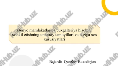 dunyo mamlakatlarida buxgalteriya hisobini tashkil etishning umumiy tamoyillari va o‘ziga xos xususiyatlari — PPTX