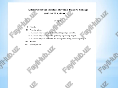 buxoro xonligida ashtarxoniylar o'rnatilishi va siyosiy tarixi — PPTX