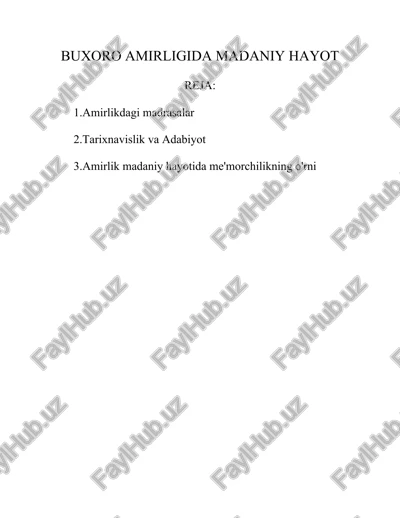 buxoro amirligida madaniy hayot — DOCX