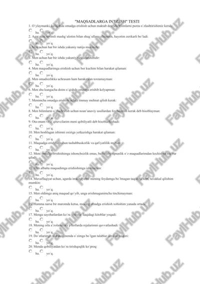 maqsadlarga intilish testi — DOCX