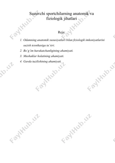 suzuvchi sportchilarning anatomik va fiziologik jihatlari — DOC
