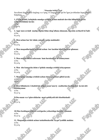 “maqsadga intilish ” testi — DOCX