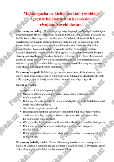 agressiv bolalar uchun korreksion dasturi — DOCX