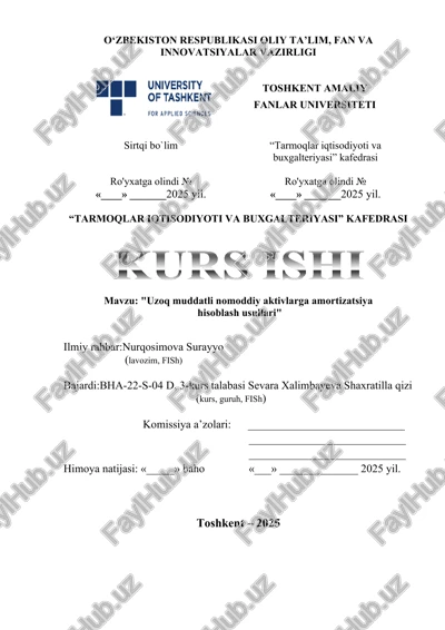 uzoq muddatli nomoddiy aktivlarga amortizatsiya hisoblash usullari — DOCX
