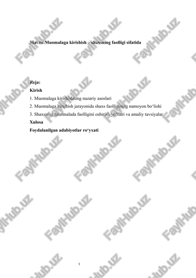 muomalaga kirishish – shaxsning faolligi sifatida — DOCX