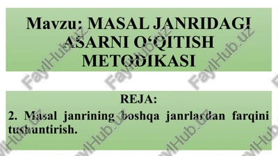 masal janridagi asarni o‘qitish metodikasi — PPTX