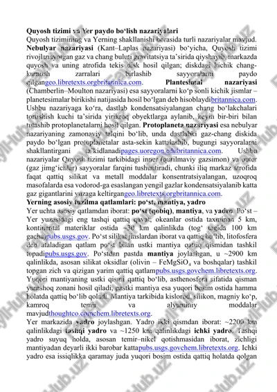 quyosh tizimi va yer paydo bo‘lish nazariyalari — DOCX
