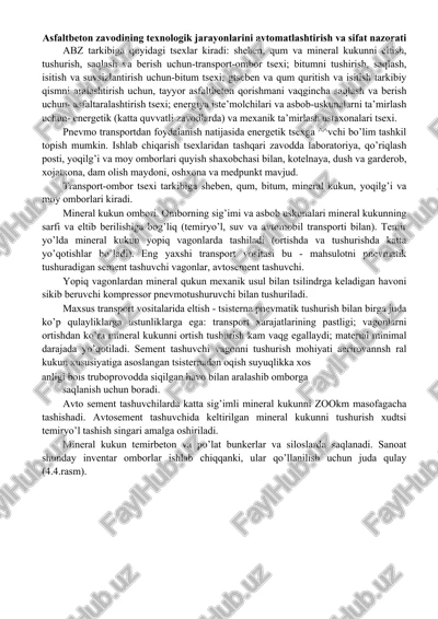 asfaltbeton zavodining texnologik jarayonlarini avtomatlashtirish va sifat nazorati — DOCX