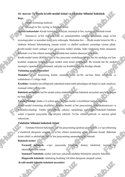 ta’limda kredit-modul tizimi va talabalar bilimini baholash — DOCX