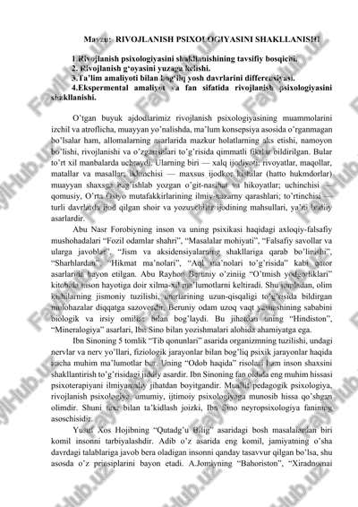 rivojlanish psixologiyasini shakllanishi — DOCX