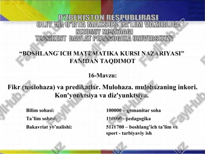 boshlang`ich matematika kursi nazariyasi — PPT