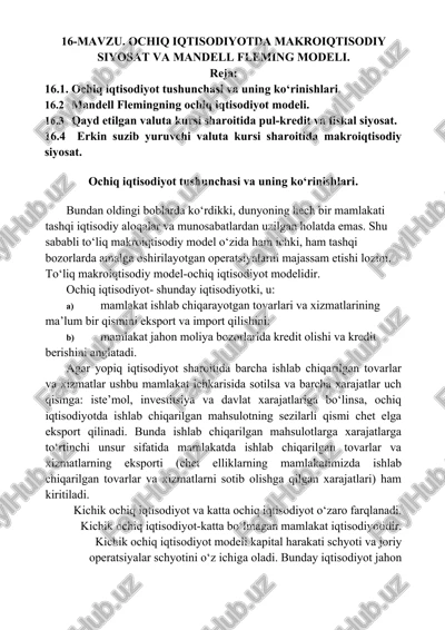 ochiq iqtisodiyotda makro iqtisodiy siyosat va mandell fleming modeli — DOCX