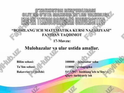 boshlang`ichmatematika kursi nazariyasi — PPT