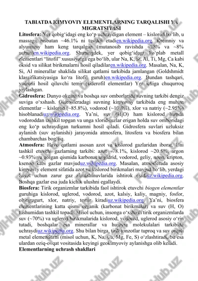 tabiatda kimyoviy elementlarning tarqalishi va migratsiyasi — DOCX