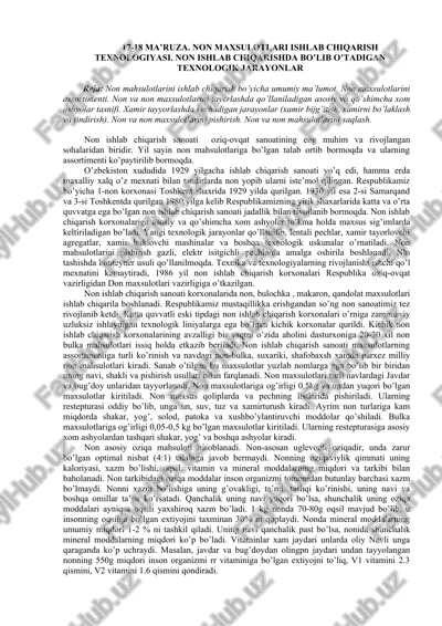 non maxsulotlari ishlab chiqarish texnologiyasi — DOC